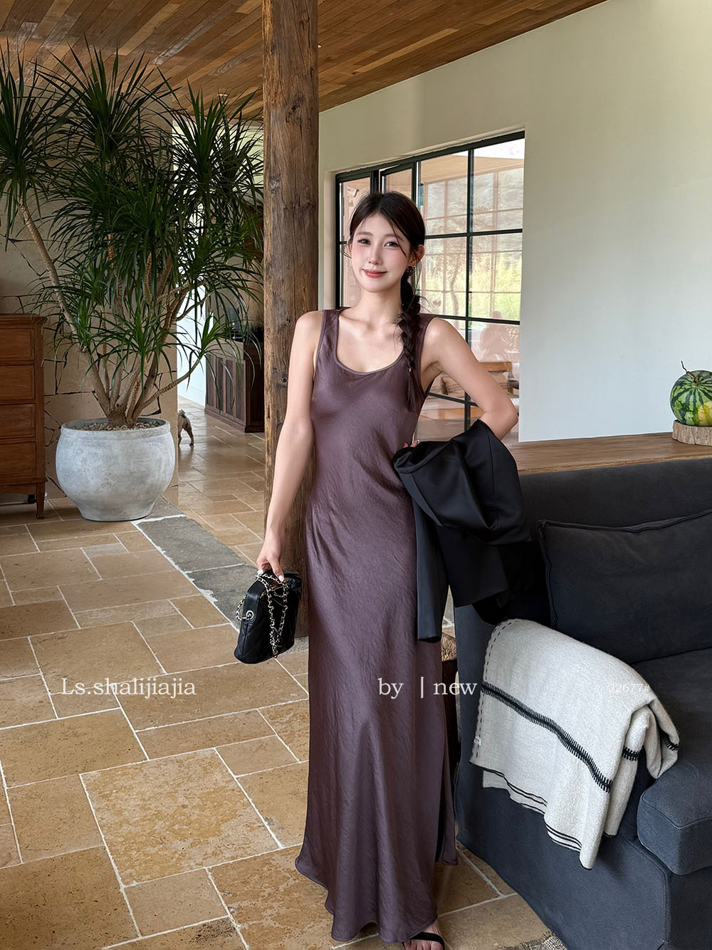 Váy hai dây lụa satin cổ U LUSSA