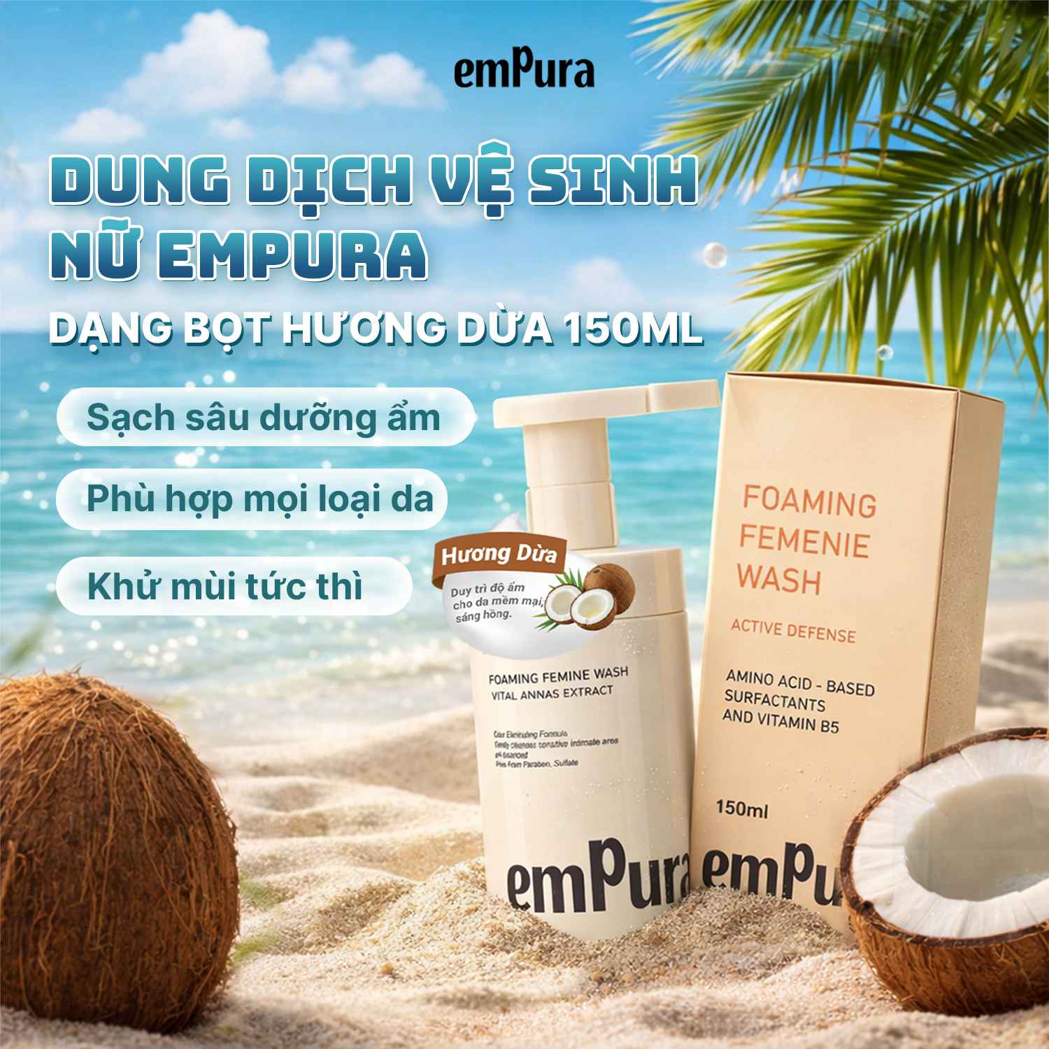 Bọt tuyết vệ sinh emPura hương dừa 150ml